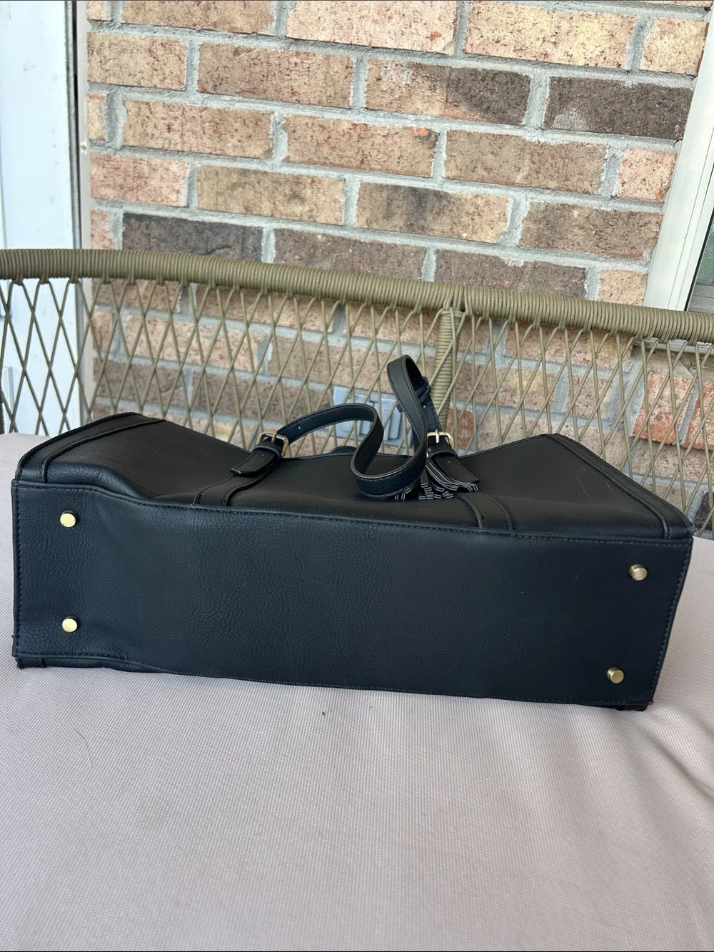 ECOSUSI Black Leather Laptop Tote with Tassel